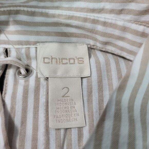 Chico's Womens Button Up Blouse Multicolor Size 2 100% Cotton 3/4 Sleeve Collar - Picture 6 of 12